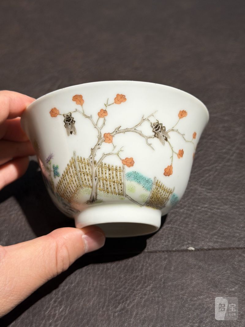 清道光 粉彩“闻蝉图”茶碗 - 图6